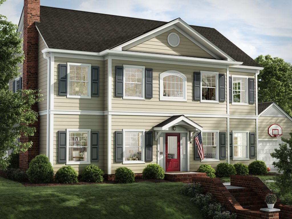 home with replacement windows and traditional lap siding